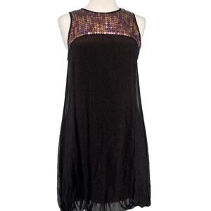 ABS Womens Brown Sleeveless Silk Dress Balloon Hem Sequined Bodice Size 6 New